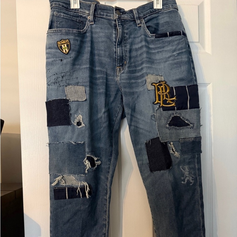 Lauren Ralph Lauren Women's Blue Patchwork Boot Cut Jeans Size 12